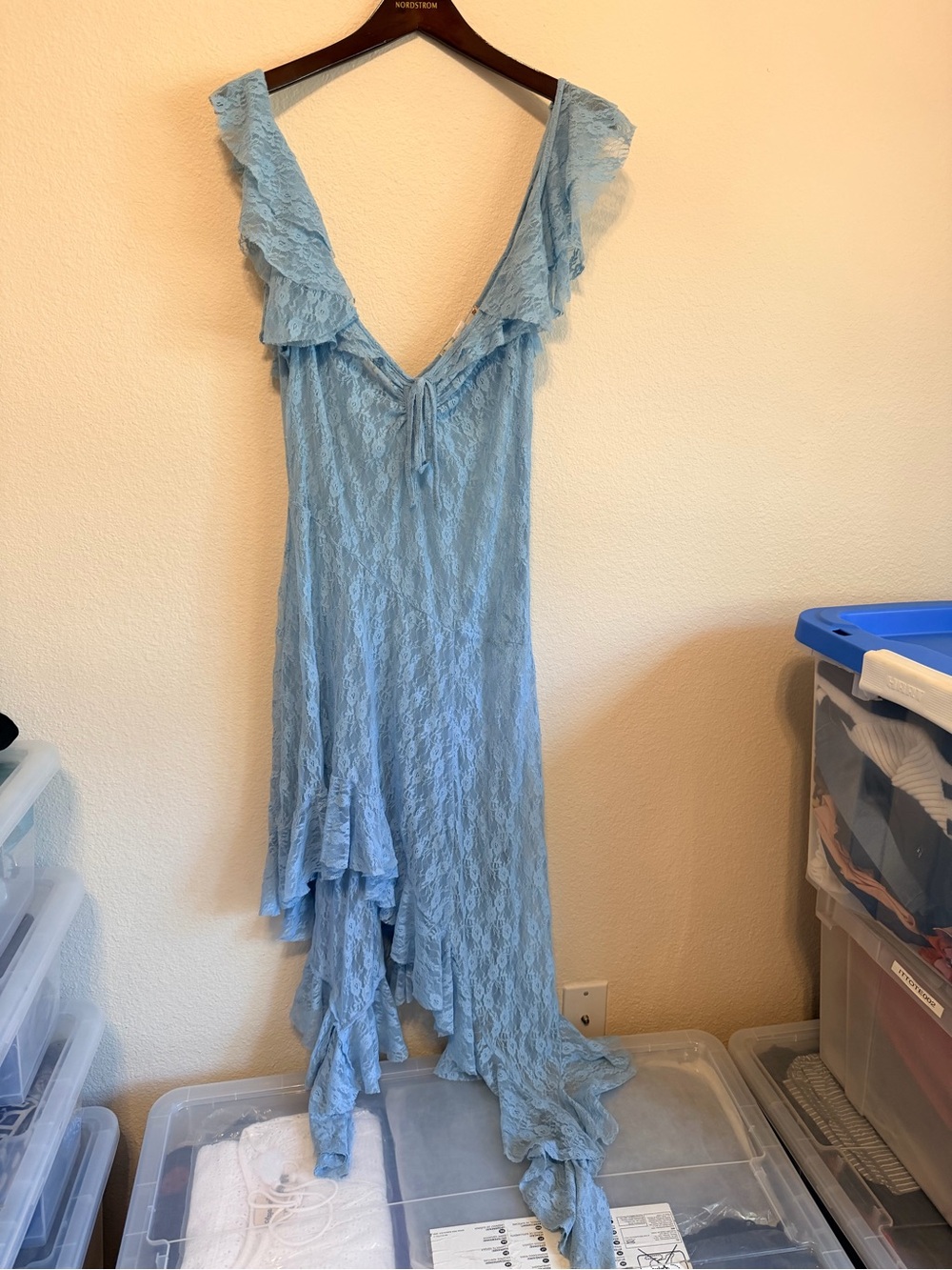 Kimchi Blue Chiara Sheer Lace Midi Dress, baby blue, size L - Picture 3 of 11